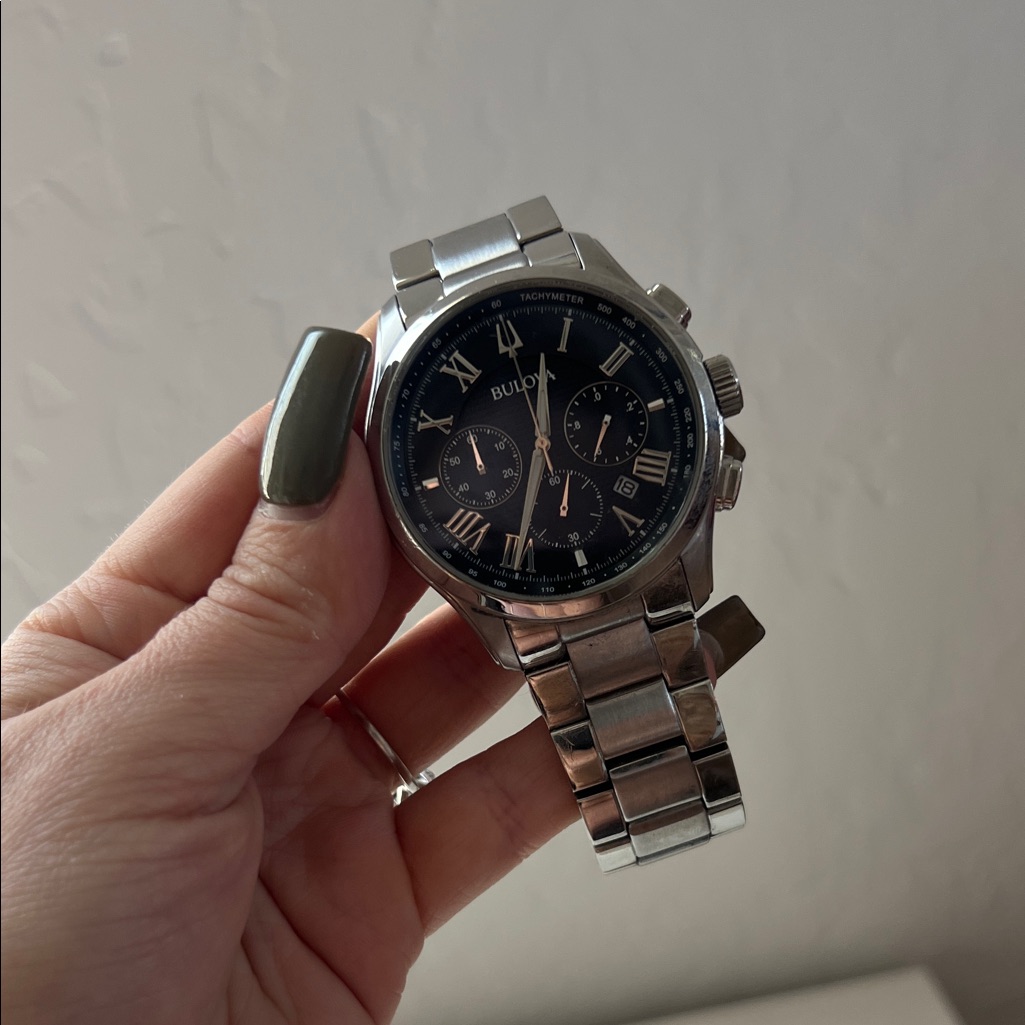 Bulova Silver Chronograph With Black Dial Bulova Silver Chronograph With Black Dial